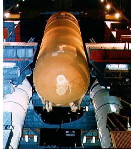 Mating of SRBs and external tank in VAB