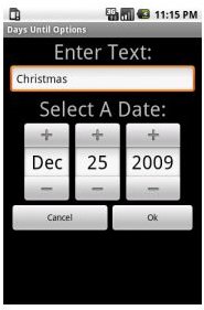 Days Until Date Selection Screenshot