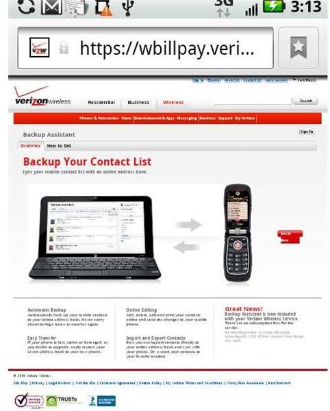 Using the Verizon Backup Assistant to Save Contact Information ...