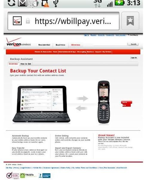 Using the Verizon Backup Assistant to Save Contact Information
