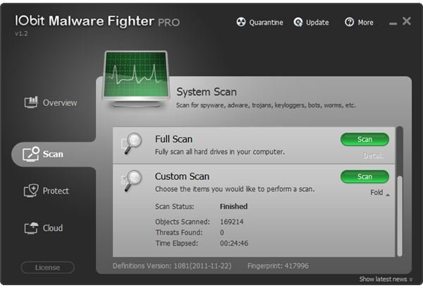 Scanner&rsquo;s UI of Malware Fighter