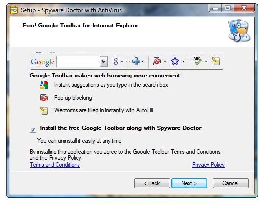 Unneeded Toolbar is Bundled in Spyware Doctor