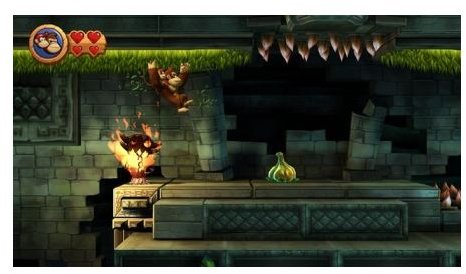 DK can roll around, swing from vines, and cling to grassy areas.