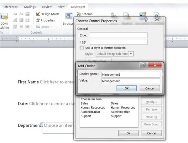 Creating Forms in Word: Modify Properties