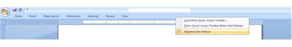 Fig 5 - Unhide Office Ribbon in Office 2007