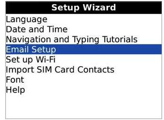 Blackberry Setup Wizard Options