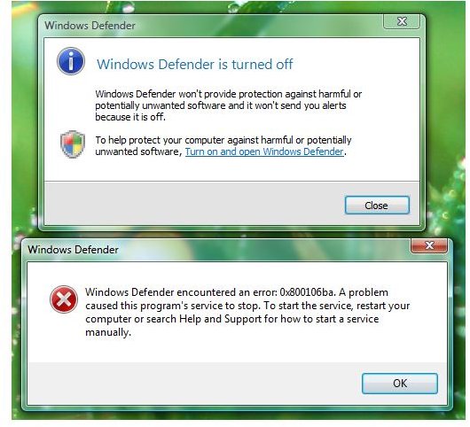 Error Enabling Windows Defender