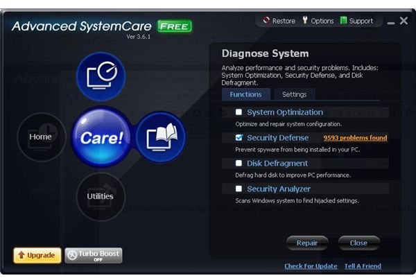 SystemCare Dioagnose Screen with ActiveX Issues Detected