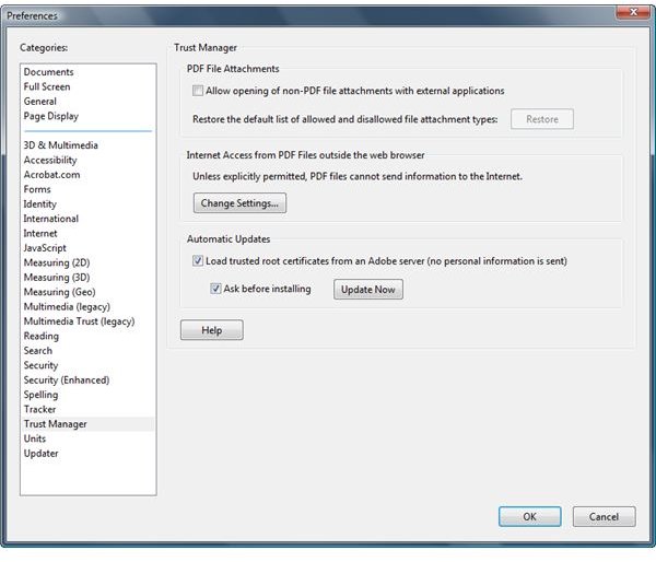 PDF File Attachments option in Adobe Reader