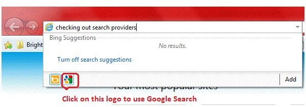 Fig 5 - Using Logos to Change Search Provider in IE9