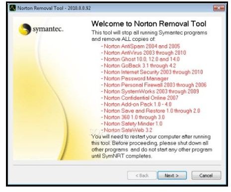 uninstall norton removal tool