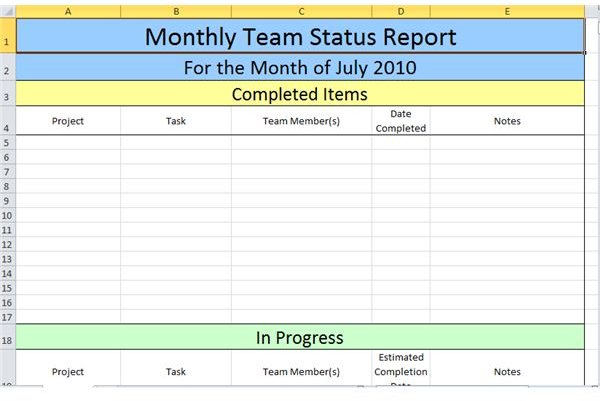 screenshot - Monthly Team Status Report in Excel