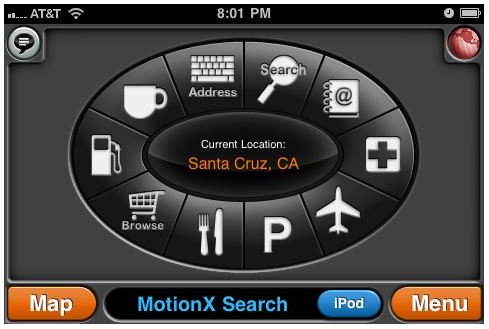 MotionX provides clear menus