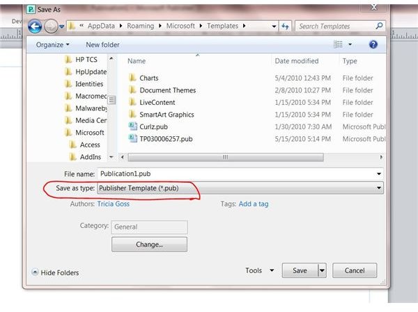 Save custom Microsoft Publisher templates.
