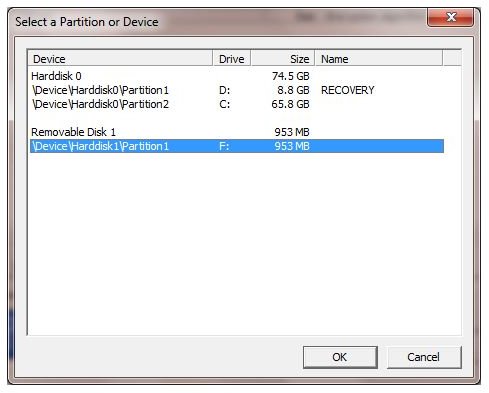 Select a partition device