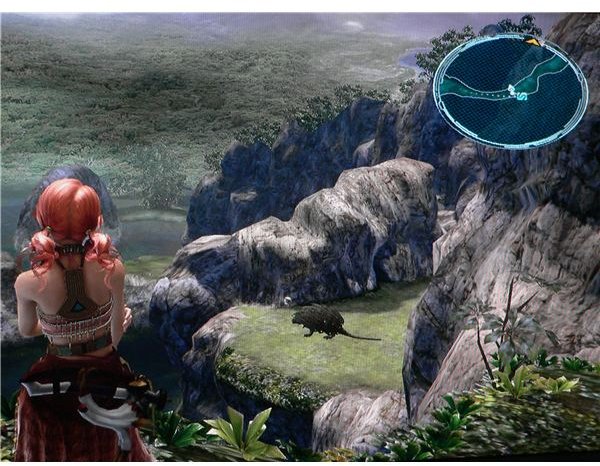 Final Fantasy XIII: A view of the Shimmering Path and a Scale Beast.