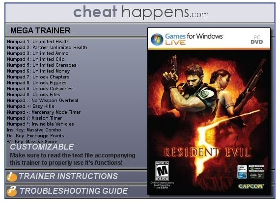 Resident Evil 5 PC Cheats: Trainer Screen
