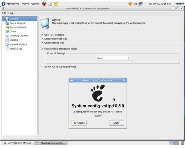 System-config-vsftpd running on Fedora 13