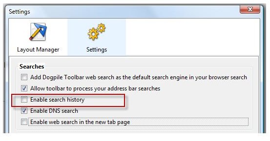 Disable Search History in Dogpile Web Search