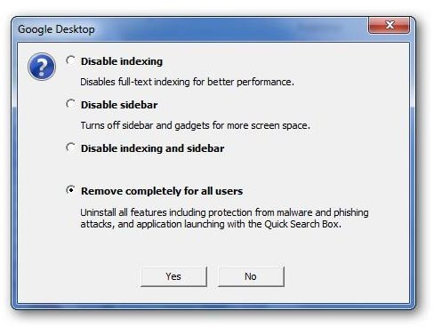 Google Desktop Removal Options