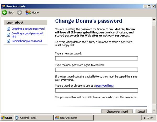 Reset Password for Other Users in XP