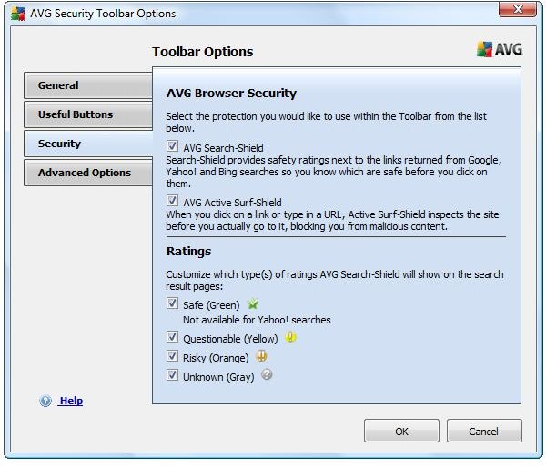 Settings for Toolbar - Security