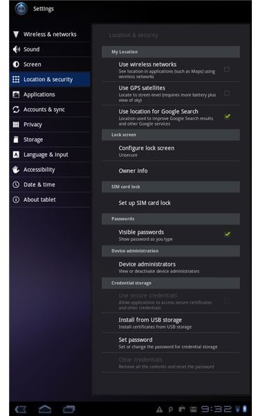 Android Tablet Privacy Settings