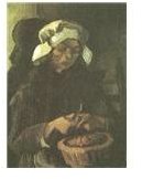 Peasant woman peeling potatoes