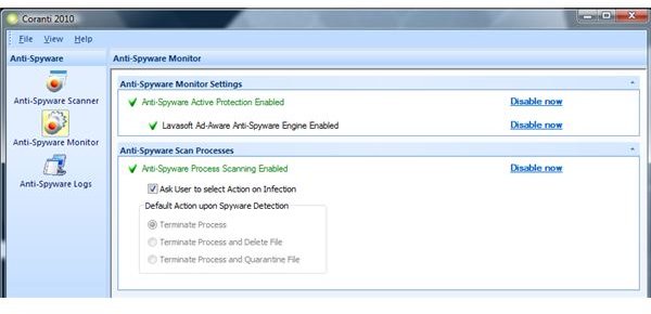 Lavasoft Scan Option in Coranti Antivirus & Anti-Spyware