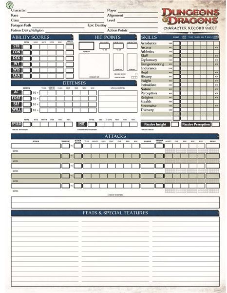 dungeons and dragons 2nd edition character sheets printable