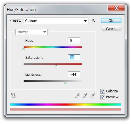 Editing the color of the duotone image with the Hue and Saturation slider