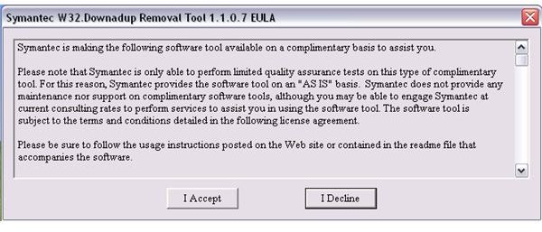 EULA of conficker norton removal tool