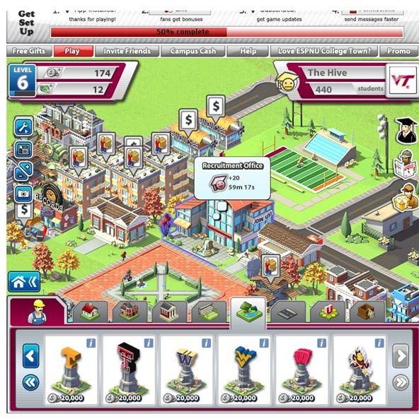 Facebook Games: ESPNU College Town Review -Online City Building Games