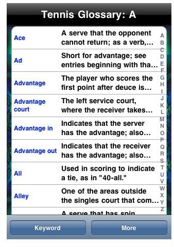 Tennis Dictionary iPhone App