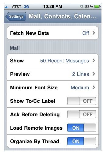 iPhone Email Options: Select 