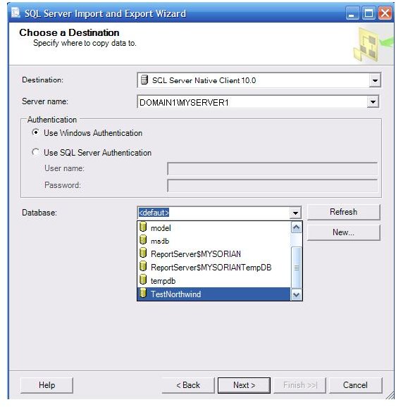 Import Excel To SQLServer 2008 choose destination