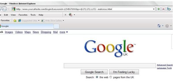 An example of a browser hack phishing URL