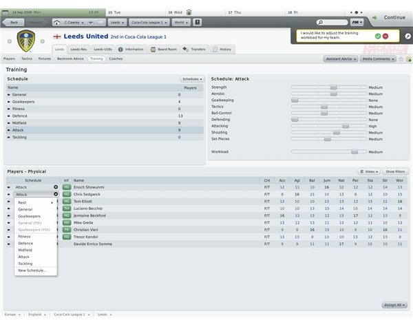 Adding players to a training schedule in FM 2010