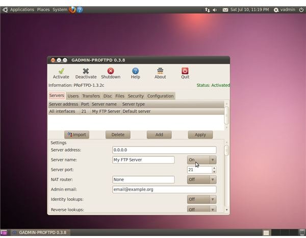 GAdmin: ProFTPD running on Ubuntu 10.04