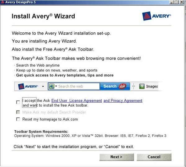 download and install avery wizard for 5931 template