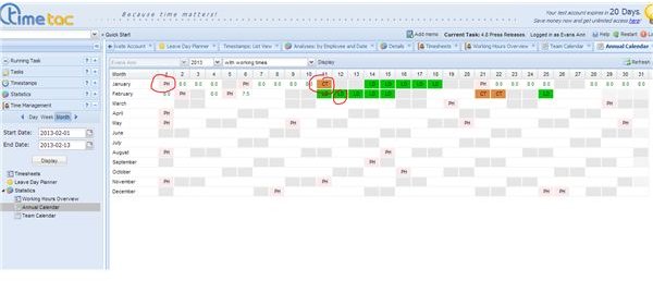 Displaying Planned Working Days