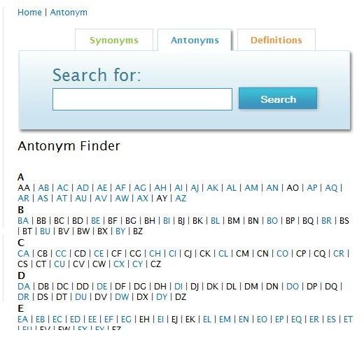 Antonyms on Synonym.com