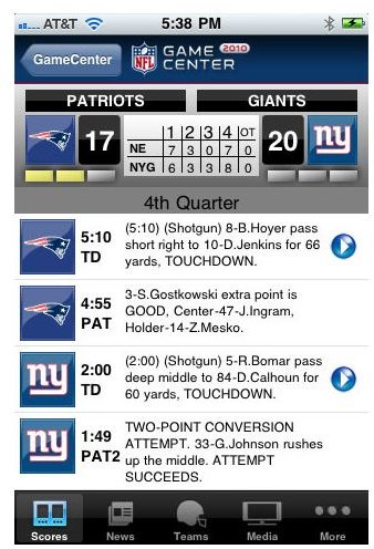 NFL.com Game Center Lite iPhone app