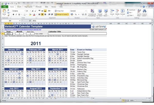 microsoft excel 2011 calendar