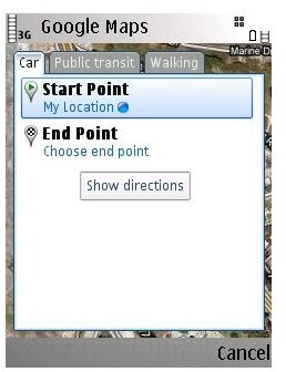 Get Directions using Google Maps for Nokia