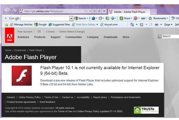 The current Adobe Flash player is not available for IE9- but you can download a beta version of it from Adobe