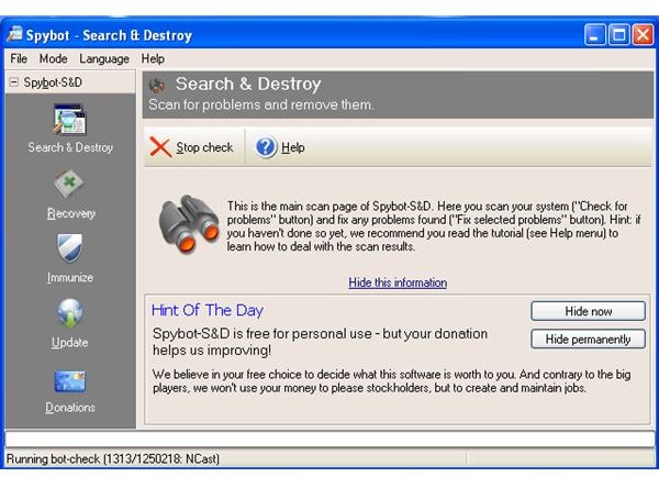 Review of Free Spyware Download Spybot Search & Destroy