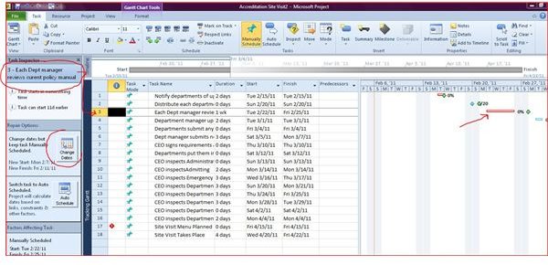 Excel and Project Project shows scheduling error and options to fix