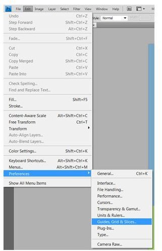 The location of the Grid setup menu in Photoshop