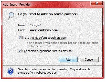 Fig 6 - Add Google as Search Provider